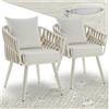 tectake® Set 2x Sedie Alluminio 62,5x65,5x75 cm, Design Corda, Max 120 kg | Resistente alle Intemperie, Cuscino di Seduta da 10 cm, Cuscino dello Schienale da 15 cm, Rivestimento Sfoderabile, Beige