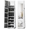 HOMCOM Specchio Portagioie Girevole 3 Ripiani 38x38x160 cm Bianco | Armadietto Portagioie, Ripiani Posteriori, Specchio a Figura Intera, Chiusura con Chiave, per Camera e Soggiorno, 360°