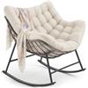 tectake®, Sedia a dondolo, Poltrona a dondolo Imbottita, 93x99,5x89 cm, Poltrona Relax con Cuscino lavabile, Sedia da Esterno in Rattan, Poltroncina da Esterno, Interno, Balcone, Max 120kg - Beige
