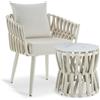tectake® Set da Giardino in Alluminio, Sedia con Tavolo, Design a Corda | Resistente alle Intemperie, Cuscino Seduta da 10 cm, Cuscino Schienale da 15 cm, Sedia Max 120 kg, Piano in Vetro, Beige