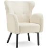 tectake® Poltrona Bouclé 72x71x92 cm, Imbottitura Spessa, Schienale Alto | Stile Scandinavo, Poltrona con Braccioli Comodi, Gambe in Acciaio, Piedini in Plastica Regolabili, Portata 120 kg, Crema/Nero