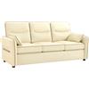 HOMCOM, Divano 3 Posti, Imbottito in Pelle Finta, Bordo a Contrasto, Beige | Imbottitura Spessa, 2 Cuscini Rimovibile e Lavabile, Braccioli e Tasche Laterali, 190x83x90cm