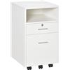 Vinsetto Schedario da Ufficio, Cassettiera Ufficio 39x40x65 cm Bianco | Ripiano Aperto, Serratura con 2 Chiavi, per Lettera/Formato A4, Armadietto Verticale per Studio, 2 Cassetti, 5 Ruote