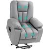 HOMCOM Poltrona Alzapersona Elettrica Reclinabile 94x96x106 cm Grigio | con 8 Punti Massaggianti, Telecomando, Poltrona Moderna in Microfibra