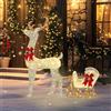 Outsunny Renna Natalizia Illuminata con Slitta 118 cm Bianco e Rosso | 170 LED Bianco Caldo, Decorazione di Natale, Cervo Natalizio, per Casa e Giardino