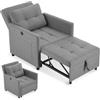 tectake® Poltrona Letto 3 in 1, Schienale Regolabile in 6 Posizioni, 150 kg | 82 x 80 x 86 cm, Portata 150 kg, Stazione di Ricarica USB-A e USB-C, Struttura in Accaio, Salvaspazio, Grigio