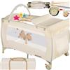tectake® Lettino da Viaggio Bambini con Fasciatoio, Lettino Pieghevole con Borsa, per Neonato, Portatile con Ruote, Letto Bambini Richiudibile, 132 x 75 x 104 cm - Rosa