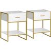 HOMCOM Set 2 Comodini Moderni con Cassetto in MDF 45x40x60cm Bianco e Oro | 2 Comodini da Camera da Letto e Soggiorno, Ripiano Aperto, Design Moderno, in Acciaio