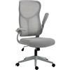 HOMCOM Sedia Ufficio Ergonomica con Braccioli Ribaltabili, Grigio | Sedia Scrivania Imbottita Girevole, Funzione Dondolo, Altezza Regolabili, in Rete Traspirante,Portata 120kg