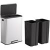 HOMCOM Pattumiera Differenziata a Pedale 2 x 30L in Acciaio Inox, Argento | Cestino Spazzatura Cucina, 2 Scomparti, Secchi Interni Rimovibili, Chiusura Ammortizzata, Coperchio Rimane Aperto 90°, Manico