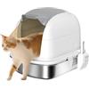 PawHut Lettiera Gatto Chiusa XL in Acciaio Inox, Facile da Pulire, Bianco | Coperchio Sollevabile, Toilette per Gatti con Paletta, Pacchetto Deodorante, Antiperdita, Antiodore