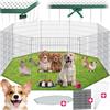 tectake® Box Animali Domestici con Rete di Sicurezza, Recinto per Piccoli Animali in Acciaio con Sistema ad Incastro, Box Doppia Chiusura, Recinto da Interno e Esterno - Ø 204 cm, Grigio