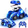 HappyGoLucky Dinosauri Transform Macchina Telecomandata, Giochi Regalo Bambino 4-12 Anni | Monster Truck Macchinine per Bambini, Auto Radiocomandata, 360°, Luci, 2,4 GHz, Robot Giocattolo Regalo Compleanno Natale
