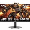 HKC Monitor Gaming Fast IPS 27 Pollici, QHD 260Hz (OC 275Hz), HDR400 | 2560x1440 Monitor, 1ms MPRT, Adaptive Sync, Low Blue Light, HDMI 2.0, DisplayPort 1.4, VESA 100 × 100 mm, G27H4D