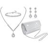JeryWe 4Pcs Sliver frizione borsa gioielli set per le donne sera strass borsa di cristallo collana orecchini bracciali Set accessori d'argento per le donne sposa gioielli
