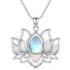 OHAYOO Lotus - Collana in argento sterling 925, con ciondolo in pietra di luna e opale, per ragazze e donne