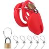 Peadxuno Gabbia di castità in silicone per uomo Gioco di sesso traspirante Cintura di castità maschile Dispositivo di castità giocattolo del sesso leggero (Rosso)