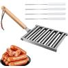 Generico Rotante per Wurstel da Barbecue | Griglia per Hot Dog BBQ | Accessori per Barbecue in Acciaio Inox con Manico in Legno Strumenti per Mais Cottura all'Aperto e Feste