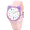 Juboos Orologio analogico per bambini e bambine, impermeabile fino a 3 atm, con gatto, facile da leggere, Viola, orologio gatto bambini