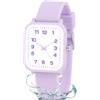Juboos Orologio analogico per bambini e bambine, impermeabile fino a 3 atm, con gatto, facile da leggere, Viola, orologio gatto bambini