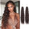 RUWISS Ocean Wave Crochet Hair - 2 Packs 45 cm Extension per Treccine Africane Ricci Pre-looped Deep Wave Cochet Braiding Extension Sintetico per Donne, Marrone