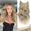 PORSMEER Extension Capelli Filo Invisibile Mossi,Lunga Extension Clip Fascia Unica,Extension Sintetici Posticci Capelli Ondulati Ricci Naturale per Donna,marrone con biondo 50 cm