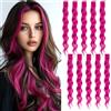 XETHI 10 Pezzi Extension Capelli Rosa Acceso, 55 cm Extension Capelli Mossi Sintetici con Clip per Donna Ragazza Party Cosplay