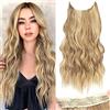 PORSMEER Extension Capelli Filo Invisibile Mossi,Lunga Extension Clip Fascia Unica,Extension Sintetici Posticci Capelli Ondulati Ricci Naturale per Donna,marrone con biondo miele 50 cm
