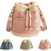 Qinayig Borsa a secchiello in denim all'uncinetto, da donna, con margherite, per viaggi