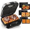 BAKAJI Piastra per Sandwich 3in1, Manico Cool Touch, Piedini Antiscivolo, Panini Maker 800W, Controllo Temperatura Automatico, Ideale Toast, Saltimbocca, Waffle, Piastre Intercambiabili Antiaderente