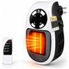 PVBCTCSID Mini termoventilatore ceramico da presa 500 W con telecomando, per ambienti fino a circa 10 m², termostato 15-30 °C, timer 1-12 ore, display LED, 2 velocità e spina orientabile