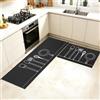 OPLERT Tappeto Cucina Set da 2, Tappeti Lavabili Antiscivolo Cucina Passatoia, Assorbente Tappetino Utensili Cucina,nero,43x75+43x150cm