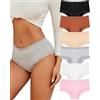 ALL OF SHE Confezione da 6 Mutande Donna Cotone Slip Donna Brasiliana in Pizzo Sexy a Vita Media Traspiranti Multipack S-XXL