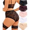 ALL OF ME Mutande Donna Vita Alta Slip Donna Pizzo Morbido e Comodo Confezione da 5 Taglie da S a XXL