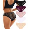 ALL OF SHE Confezione da 5 Slip Donna Pizzo Mutande Donna Senza Cuciture Biancheria Intima Femminile Slip Sexy con Pizzo Traspirante Multipack S-XL