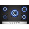 GASLAND GH6805BG1FC Piano cottura a gas, 5 fuochi in vetro nero da 76 cm, con bruciatore Wok, da incasso, compatibile GPL/GN, potenza 10400W