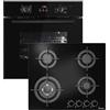 KKT KOLBE Set forno e piano a gas SET8010FBG604G, 60 cm nero | 4 fuochi, Zona wok, Grill, Aria calda, Timer automatico, Sicurezza bambini, Vetro termoisolante