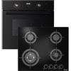 KKT KOLBE Set forno e piano a gas SET8005FBG604G, 60 cm nero | 4 fuochi, Zona wok, Grill, Aria calda, Timer automatico, Sicurezza bambini, Vetro termoisolante