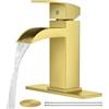 CREA Rubinetto da bagno a cascata in oro spazzolato Rubinetto da bagno a 1 foro Rubinetto per lavabo con scarico pop-up Rubinetto in acciaio inossidabile Rubinetto miscelatore per lavabo Linea di