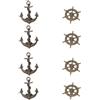 TOMETURE 8 maniglie per mobili in stile antico: pomelli a forma di ancora e timone - Maniglie decorative vintage per cassettiere e armadi - Decorazioni a tema marino per interni (marrone chiaro)