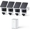 aosu T2 Pro 3K Kit da 4 Telecamere di sicurezza esterne solari wireless | Visione notturna, 170°+360° PTZ, IA, Zoom 8x, 1TB espandibile, No angoli morti, Ideale per casa/giardino, impermeabile