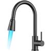 FORIOUS Rubinetto da Cucina LED con Indicatore di Temperatura e Cold Start, Rubinetto Cucina Estraibile con 2 Modalità di Getto, in Acciaio Inox, Miscelatore Monocomando Girevole a 360°, Nero Opaco