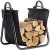Bakaji Culla Portalegna Supporto in Metallo con Cesto Porta Legna in tessuto Oxford da Interno Legnaia Casa per Camino Caminetto Stufa Design Moderno Colore Nero Dimensione 40 x 45 x 32 cm (Design 2)
