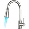 FORIOUS Rubinetto da Cucina LED con Indicatore di Temperatura e Cold Start, Rubinetto Cucina Estraibile con 2 Modalità di Getto, in Acciaio Inox, Miscelatore Monocomando Girevole a 360°