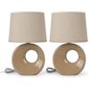 COSE DA CASA Coppia Abat Jour Camera da Letto Set 2 Lumetti Comodino Ceramica BEIGE e Paralume in Tessuto Moderni Lampade da Tavolo Attacco Piccolo E14 Max 40W Altezza 27cm per Soggiorno camerette eleganti