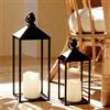 Perfnique Set di 2 lanterne nere (43 cm e 33 cm), lanterne a candela per soggiorno ed esterno, lanterne in metallo per interni ed esterni, con timer LED, candele senza fiamma, decorazione per casa