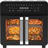 iceagle Airfryer 23L Dual Zone, Friggitrice ad Aria Calda XXL con French Door e Separatore Estraibile, 15 Programmi, 2200-2400W, Doppia Camera, Finestra, 12 Accessori, 50-200°C