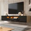 Merax TV Schank, Lowboard lucido sospeso con LED, TV Board con porta pieghevole, supporto TV per TV da 75, mensole TV da parete, 180 cm, per soggiorno, sala da pranzo, colore nero e legno
