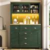 Huayz Armadio da cucina alto con barra luminosa a LED e porta bevande, credenza con 4 ante e cassetto portaoggetti, armadio da cucina con piano di lavoro, 104 x 40 x 180 cm (verde)