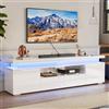 KOOPMAD Mobile TV bianco 180 cm con spazio aperto, mobile TV LED con USB, 2 ante e 2 cassetti, tavolo TV da soggiorno, design moderno, armadio basso, panca TV per soggiorno camera da letto, bianco